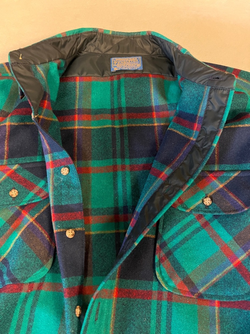 Vintage Pendleton Wool Plaid Button Front Shirt Green purple USA Men’s XL - Picture 7 of 10
